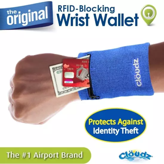 Clöudz RFID Protection Travel Wrist Wallet Blue