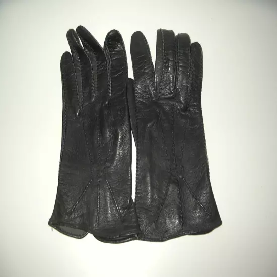 Vintage 50's Czechoslovakia Black Kid Leather Gloves - Small