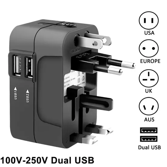 100V-250V 2A 2 USB Charger International Universal World Travel Adapter Plug