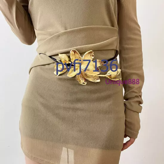 ZARA New Women's Flower Gold Pants Decor Rope Belt/2024New