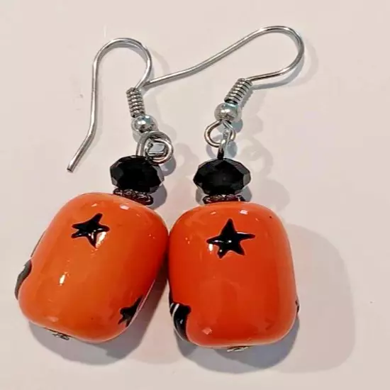 Witch Orange Black Dangle Drop Halloween Earrings Jewelry Stars