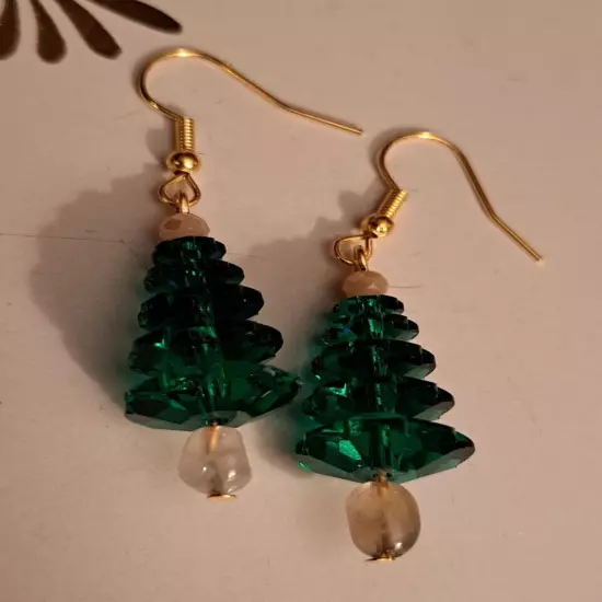 Christmas Tree Earrings 3D Green Holiday 3/4" Long Dangle NEW handmade