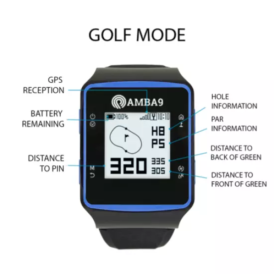 Amba9 GPS Golf Watch, Volvik Genuine Leather Belt, 5 Ball Markers, 1 Hat Clip