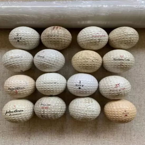 LOT of 16 Vintage Antique Golf Balls- Walker Cup, Julius Boros Canny Scot, Haig