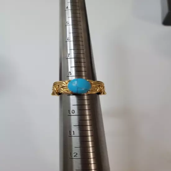 Men's Stainless Steel Size 9 Gold Colored Ring With Turqoise Stone!!!! :) Wow!