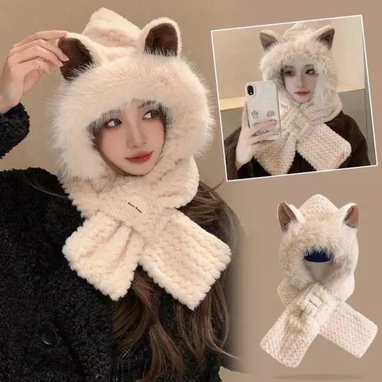 Women Winter Baggy Slouchy Fleece Warm Beanie Hat and Scarf Ski Cap 2 in 1: