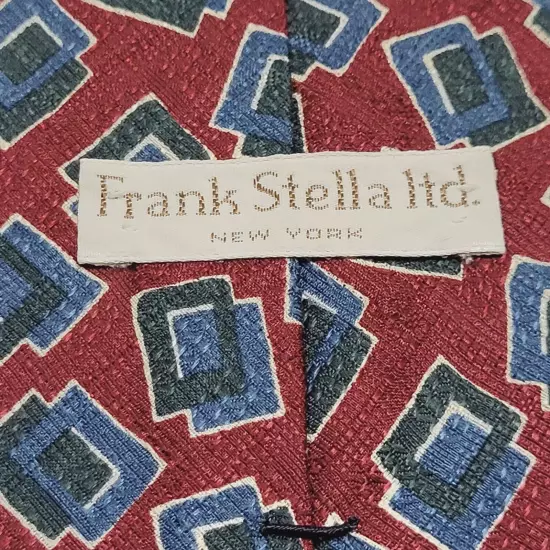 Frank Stella ltd New York Classic Silk Necktie USA Made Geometric Squares Maroon