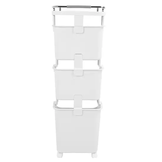 3 Layers Rolling Laundry Hamper PP ABS Laundry Shelf Clothes Storage Basket