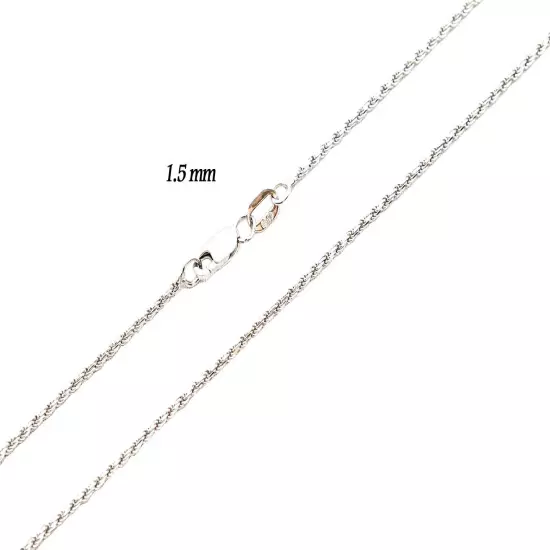 14k Solid White Gold Rope Chain Necklace D/cut 1mm-5mm Mens' Women Sz 16"-30"