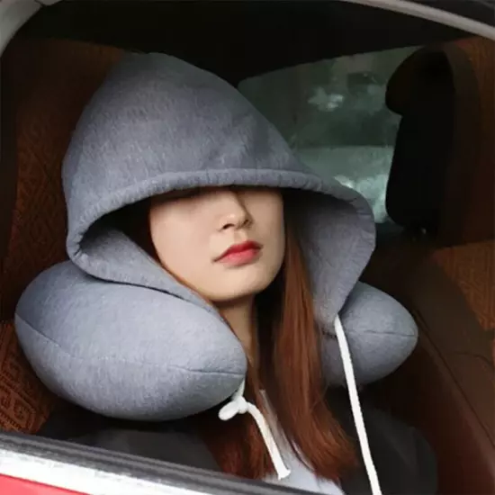 U-Shaped Hooded Neck Pillow w/ Hoodie Cover