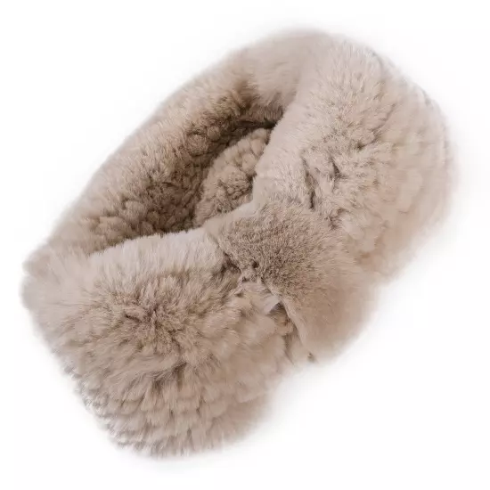 Women's Winter Cold Weather Headband Rex Rabbit Fur Elastic Headwarmer Hairband