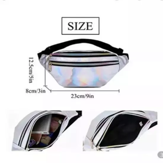 Womens Silver Three Zipper Fanny Pack