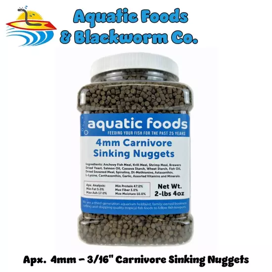 4mm- 3/16" Carnivore Sinking Nuggets for Oscars, Discus, Angelfish & More WL-JAR