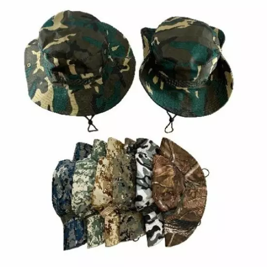 12 pc Lot Camouflage Floppy Boonie Hat Lot Camo Fishing Hunting Hats