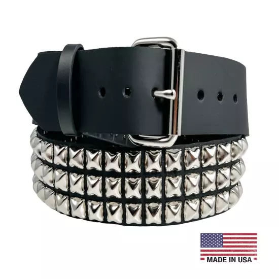 Three Row Pyramid Stud Belt Leather Handmade Studded Belt Punk Goth By Funk Plus