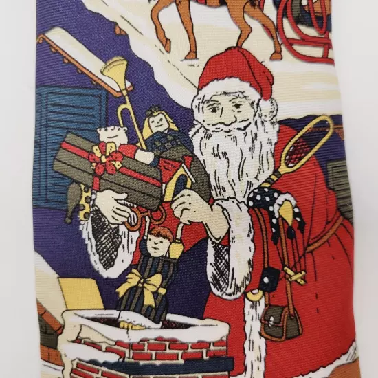 Mark Pendleton CHRISTMAS SANTA on Roof w Toys Blue Vintage POLYESTER Necktie