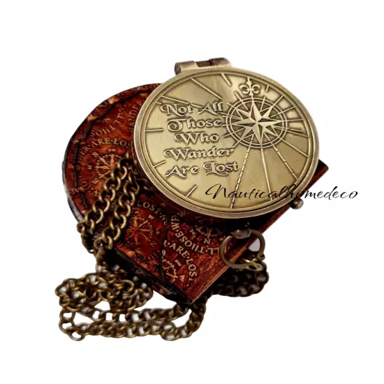 Engraved Brass Compass with Leather Case - Motivational Quote - Nautical Gift