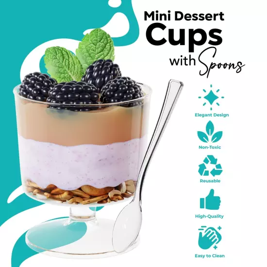 Mini Dessert Cups With Spoons 200 Pcs I Serves 100 I Disposable Mini Plastic ...