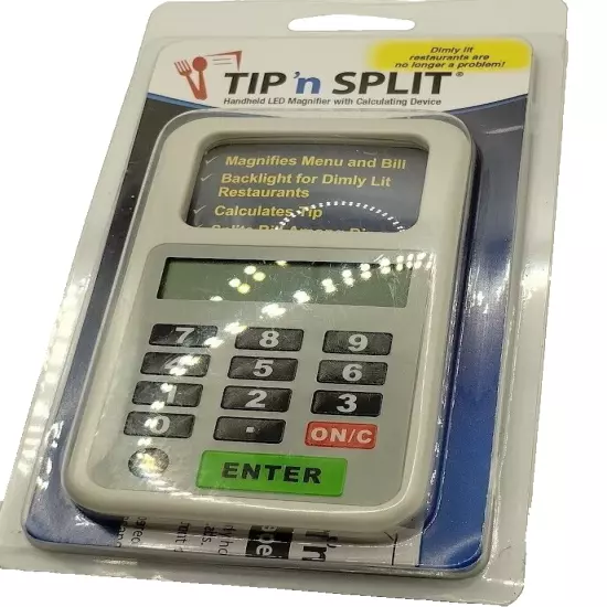 TIP N SPLIT CALCULATOR, LIGHT AND MAGNIFYING GLASS