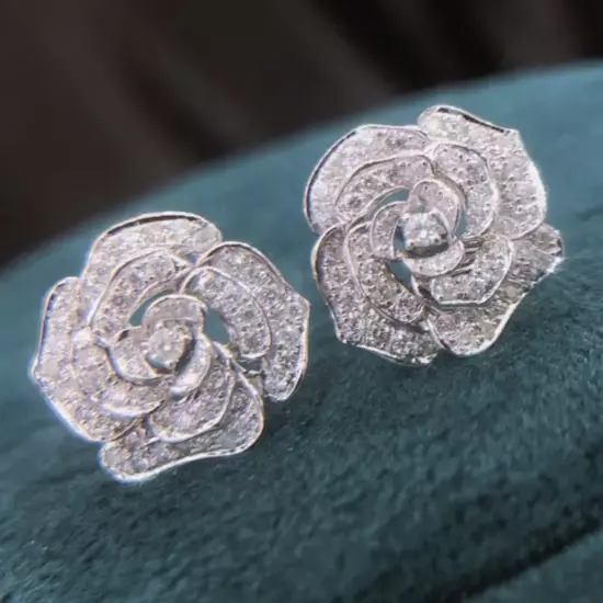 Silver Rose Flower Stud Earrings 925 Silver Plated Women Fashion Jewelry