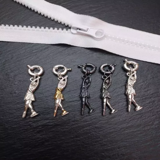 Silver Figure Skating Zipper Pendant Sports Jewelry Gift.