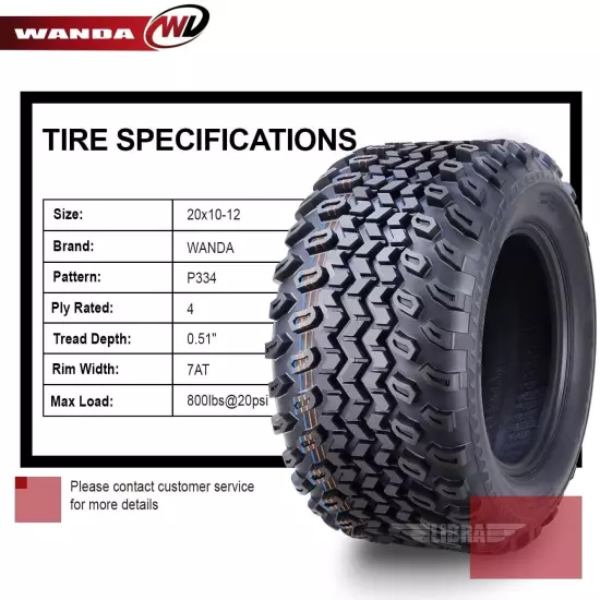 WANDA 20X10-12 Golf Cart ATV Tires 4 Ply 20X10x12 -Set 4 -14051