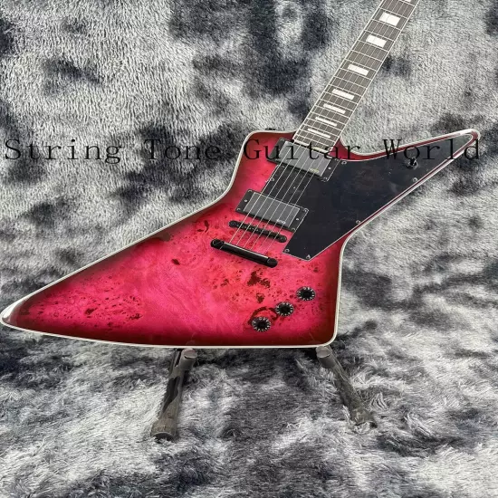 Red Solid Body New Custom Explorer Electric Guitar Black Pickguard 2H Pickups