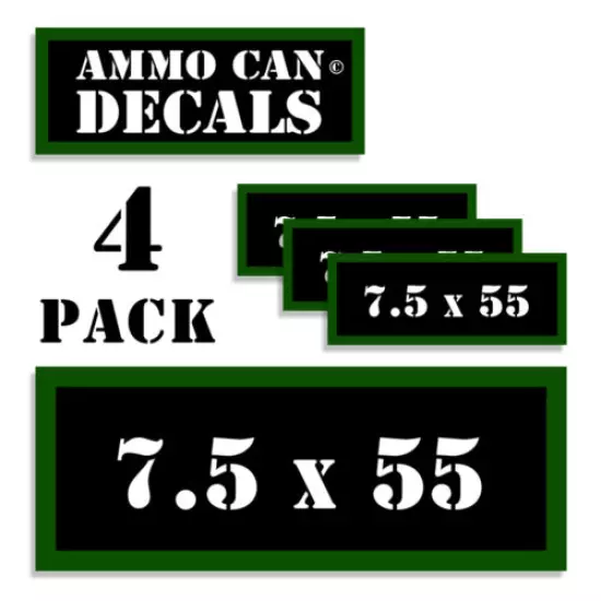 Ammo Can Decals 7.5 x 55 Ammo Can Labels - Stickers for Ammunition Case 4 pack 