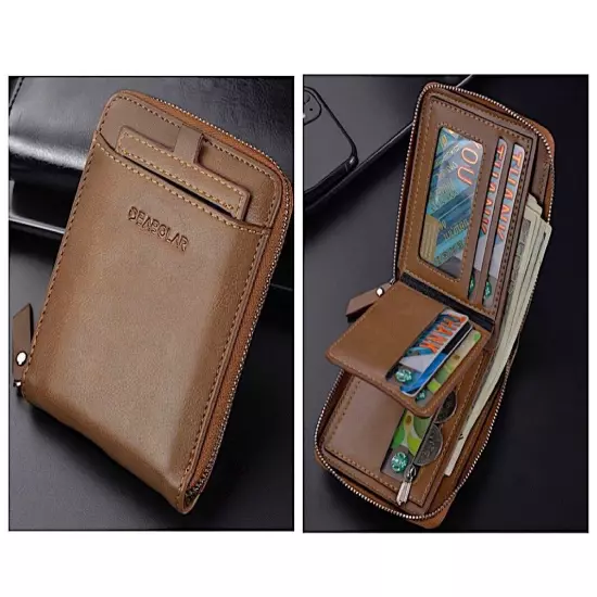 Men RFID Blocking Leather Bifold Wallet Credit Card ID Holder Zip Around Purse