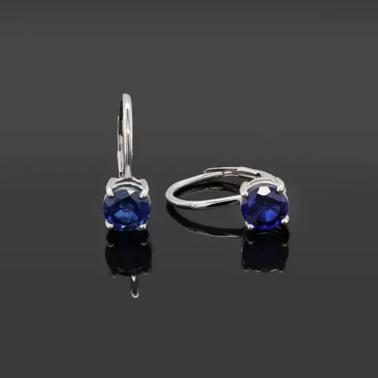 14K White Gold Plated 2 Ct Simulated Sapphire Lever Back Earrings For Womens