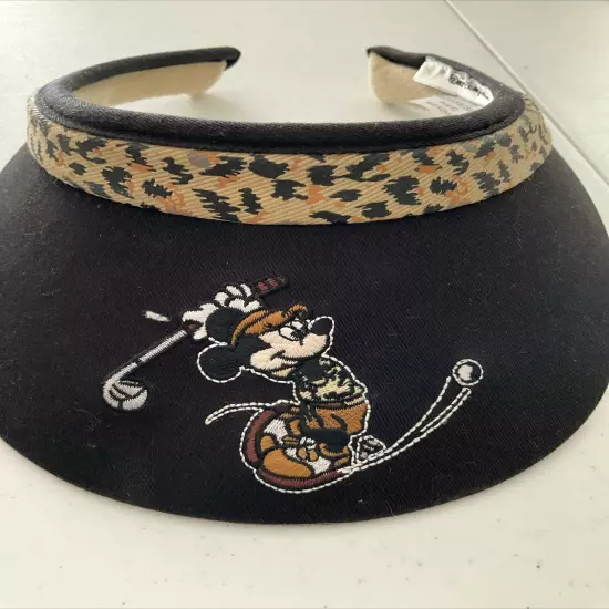 Disney Golf Minnie Mouse Visor Hat Cap Vintage Black Leopard Print Headband