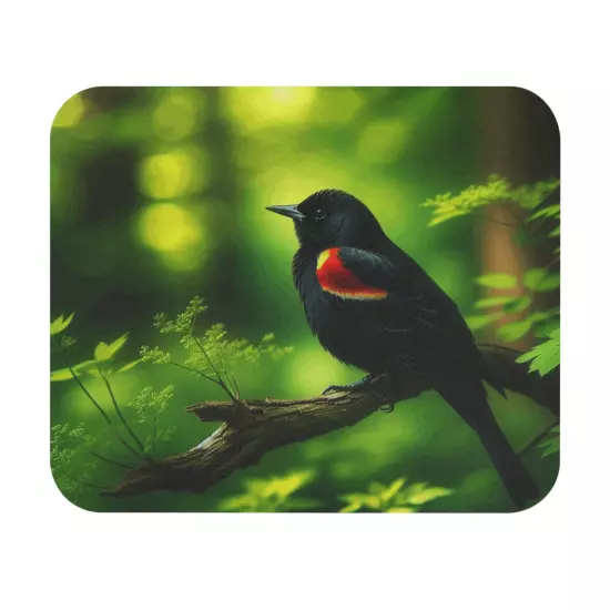 Mouse Pad (Rectangle) Red Winged Blackbird in Natural Environment Design 4