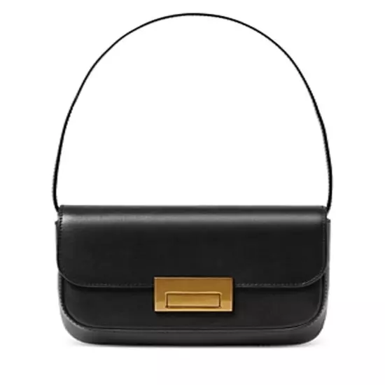 $295. Loeffler Randall Stefania Baguette Leather Shoulder Bag Black Gold