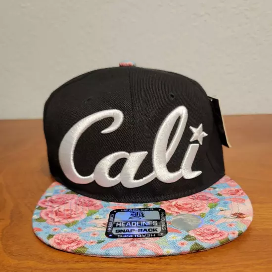 Cali Floral Pattern Snapback Cap Headline Brand Black Hat