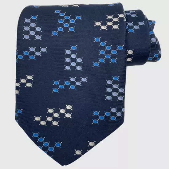 Vintage Shiaparelli Italian Blue Geometric Wide 1970's Necktie Tie 4" x 55"