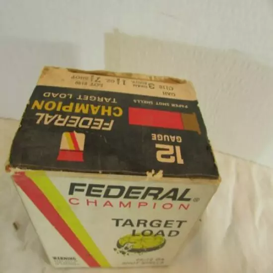 VINTAGE FEDERAL CHAMPION TARGET LOAD 12GA PAPER SHOT SHELLS 7 1/2 Box Empty 2