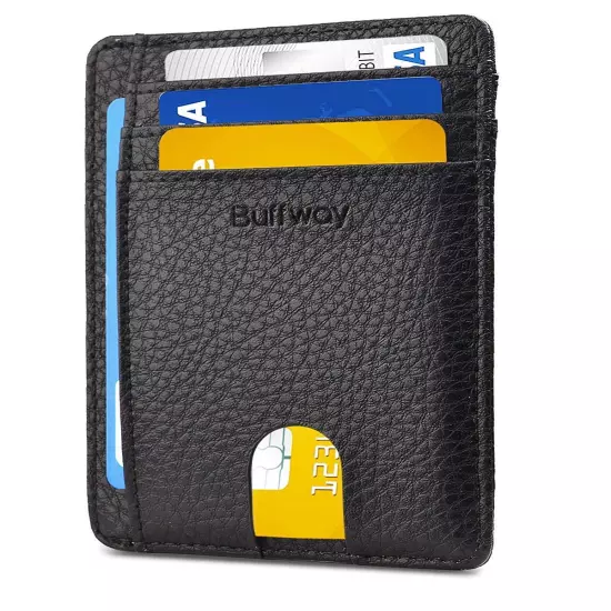 Buffway Slim mini ID holder card case front pocket Leather Wallet for Men Women