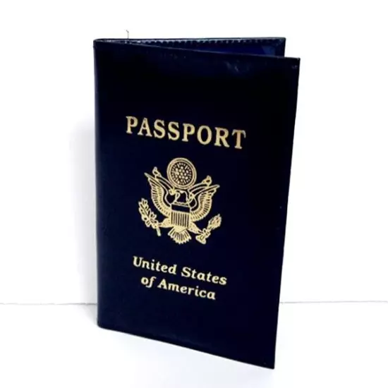 Blue USA Leather Passport Cover Travel Wallet Card Holder New 