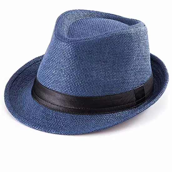 Unisex Straw Fedora Panama Hat Summer Sun Short Brim Floral Trilby Cuban Cap Hat