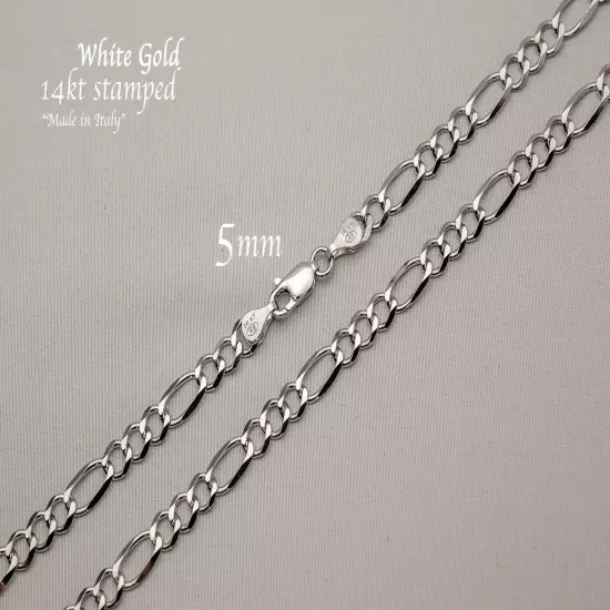 14k Solid White Gold Figaro Link Chain Necklace 2-7mm Men's Women Sz 16"-30"