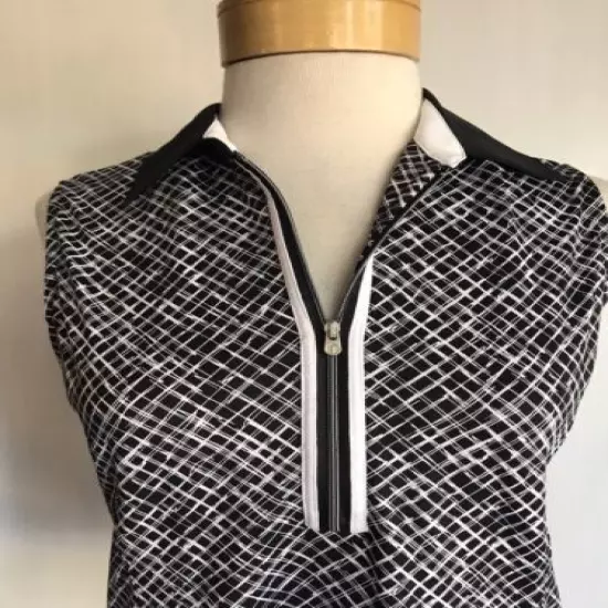 TAIL GOLF NWT Geo Grid Black Giraffe Sleeveless Collard Shirt Women's Size Small