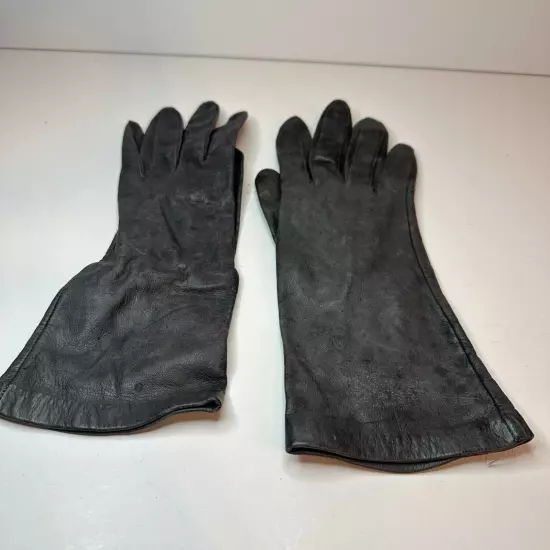 Vintage Womens Black Size 7 Driving Gloves 100% Antron Nylon Lining WPL 9633