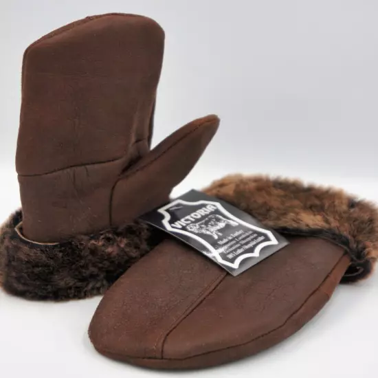 REAL GENUINE 100% SHEEPSKIN SHEARLING LEATHER MITTENS UNISEX WHISKEY BROWN S-2XL