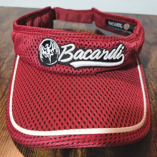 Genuine Bacardi Brand Visor Cap Red with Embroidery Bat Hat Logo Mesh