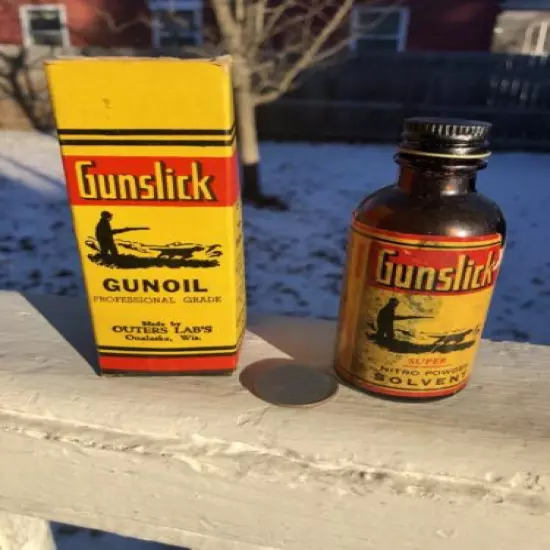 Vintage Outers gun Gunslick solvent glass bottle In Org Box.