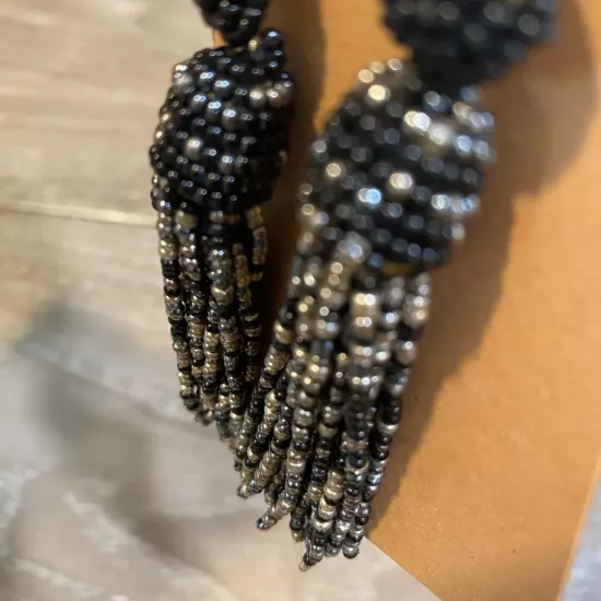 Black Beaded Tassel Earrings NWOT