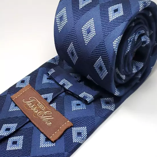 TASSO ELBA Handmade 100% Silk Tie Men's Navy Blue White Necktie NEW