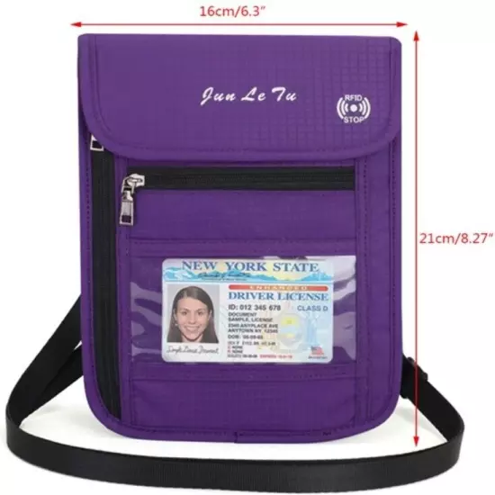 Travel Neck Pouch Waterproof Passport Holder with RFID Blocking Purple