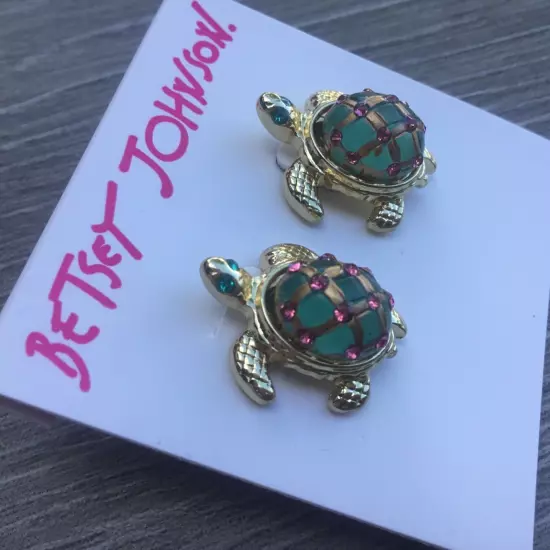 Betsey Johnson Sea Turtle Embellished Rhinestone Shell Post Earrings NEW