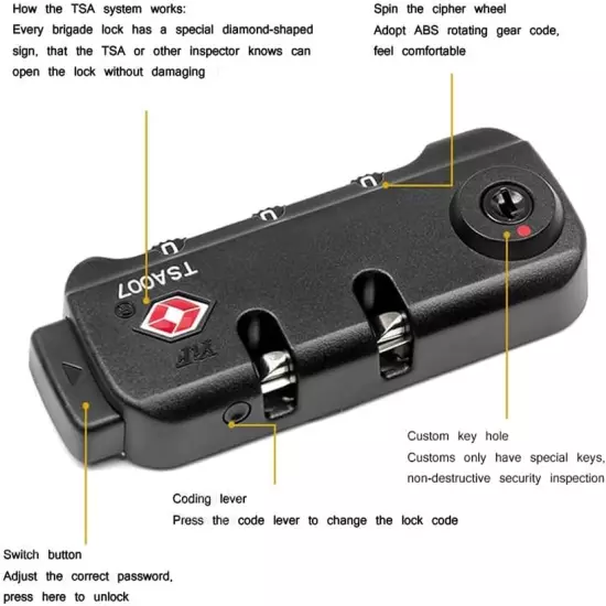 TSA007 Padlock Luggage Travel Lock and 3 Digits Self-Setting a Variety of Differ